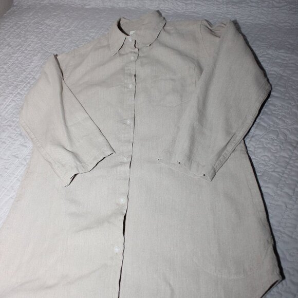 Dr. Flax Womens Linen Button Down Tunic with Pockets 3/4 Sleeve Size S/M Beige - Picture 5 of 9